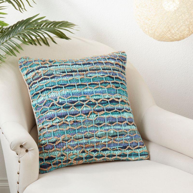 Saro Lifestyle Handwoven Net Chindi Down Filled Throw Pillow, Blue, 20"x20"