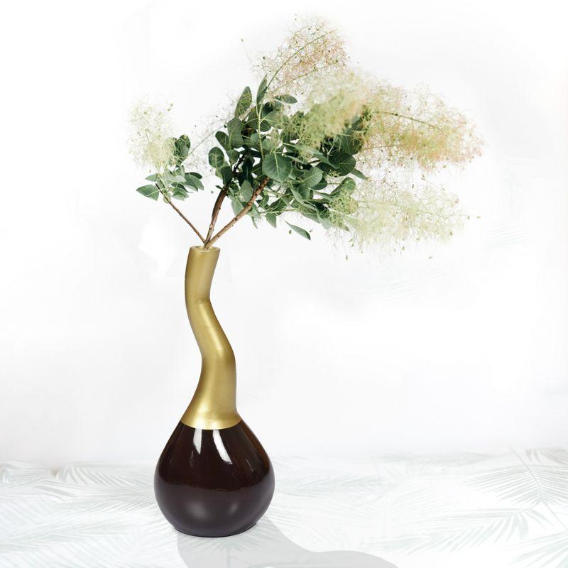 Uniquewise Decorative Modern Table Flower Vase Aluminium-Casted, Two Tone Brown and Gold 10 Inch