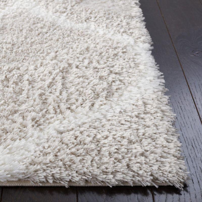 Silver and White Synthetic Shag Runner Rug