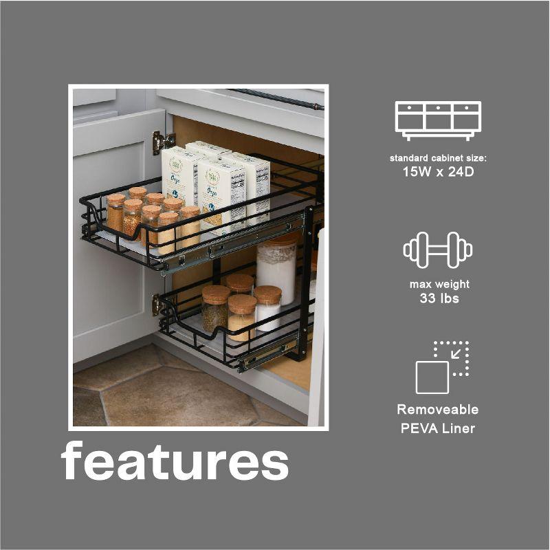 Glidez Multipurpose Paint-Finished Steel Pull-Out/Slide-Out Storage Organizer with Plastic Liners - 2-Tier Dual-Slide Design - Black