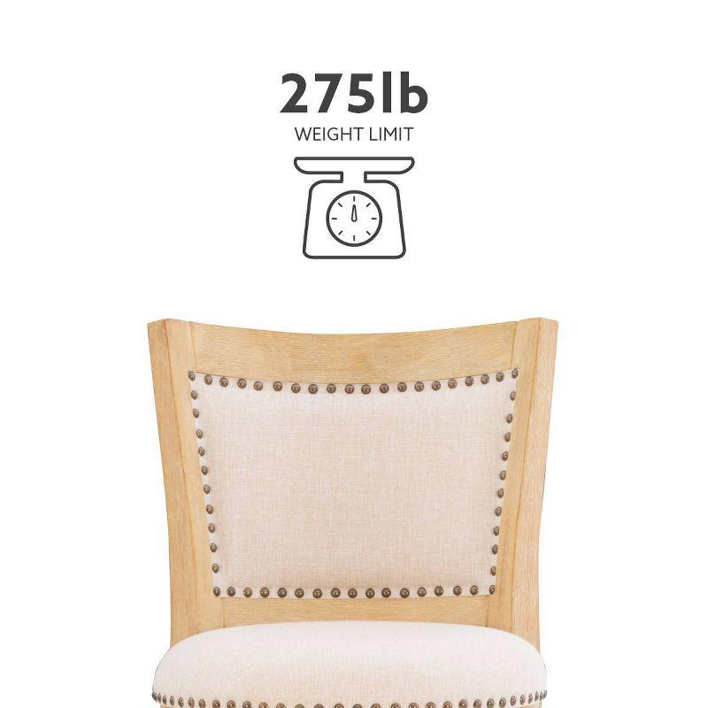 Tift Buff Nailhead Swivel Counter Height Barstool Gray - Linon: Solid Wood, Beige Linen Upholstery