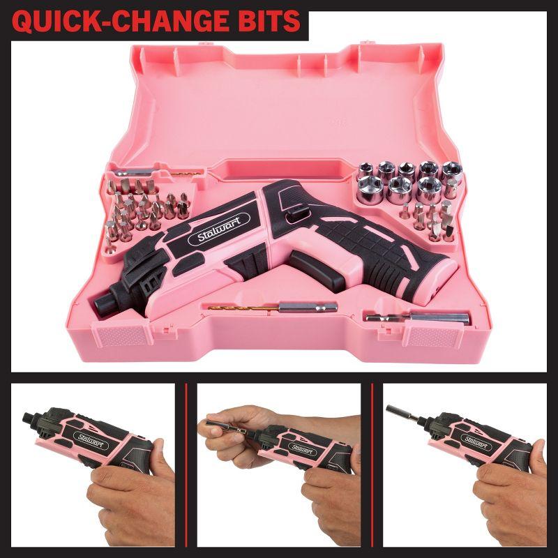 Stalwart 45pc 4V Cordless Screwdriver Set, Pink
