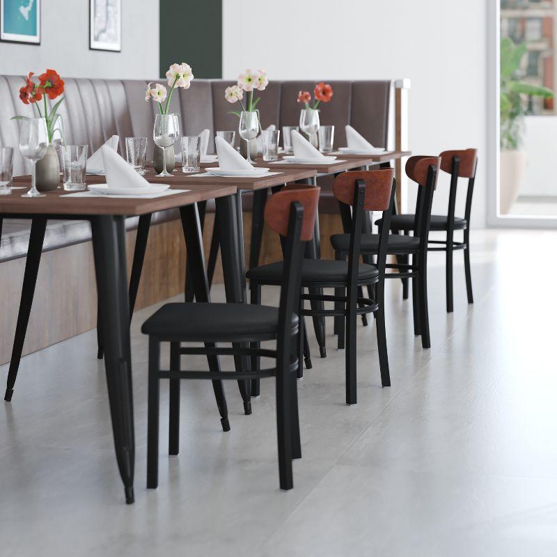 Flash Furniture Wright Commercial Dining Chair with 500 LB. Capacity Black Steel Frame, Walnut Finish Wooden Boomerang Back, and Black Vinyl Seat