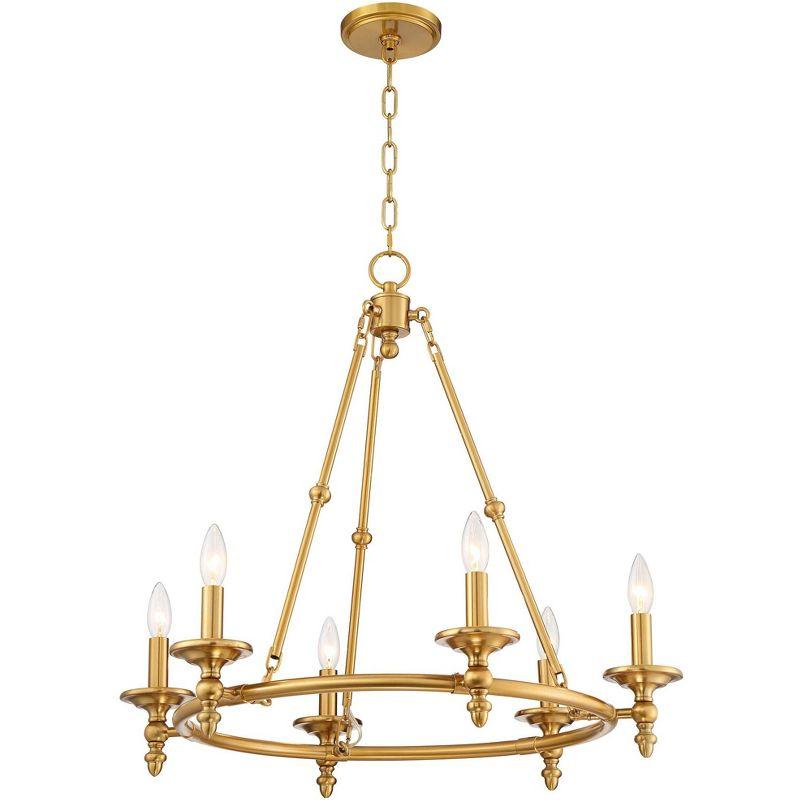 Stiffel Warm Antique Brass Wagon Wheel Chandelier 28" Wide Farmhouse Rustic 6-Light Fixture for Dining Room Living House Foyer Kitchen Island Entryway