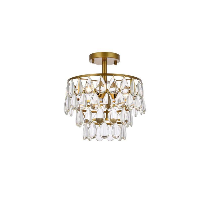 Brass and Crystal 12'' Flush Mount Light with Clear Teardrop Crystals