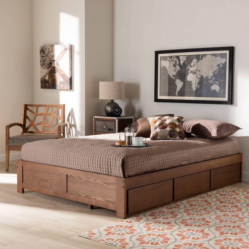 Walnut King Platform Storage Bed Frame with 3 Drawers