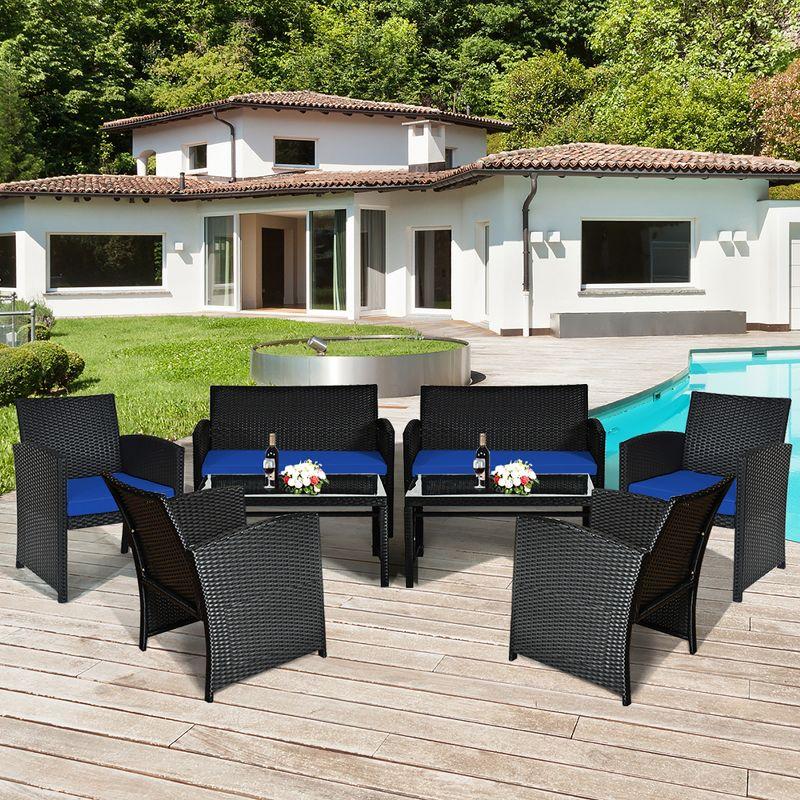 8-Piece Navy Cushioned Black Steel Patio Sofa Set