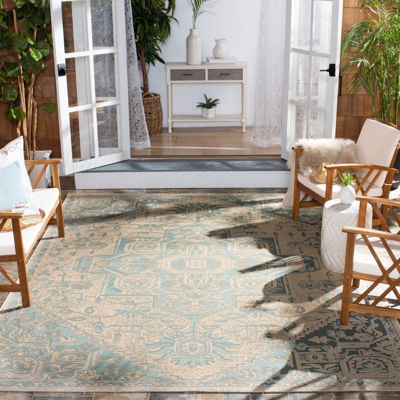 Aqua and Cream Rectangular Stain-Resistant Synthetic Area Rug