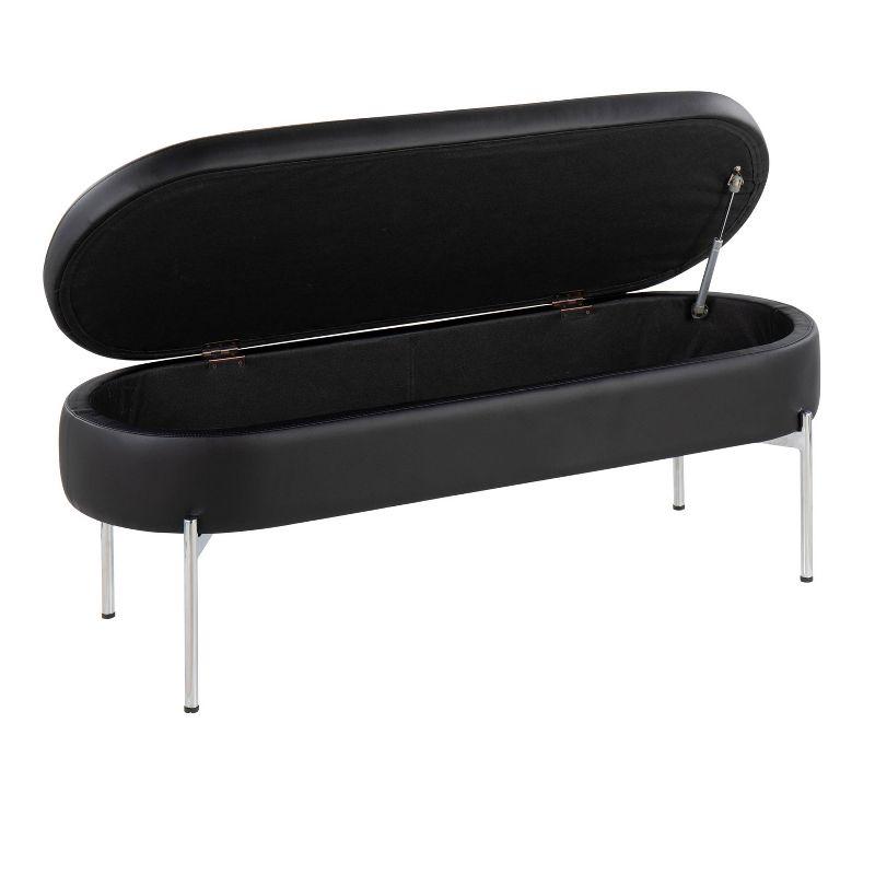 Chloe 49'' Black Faux Leather Storage Bench with Chrome Base