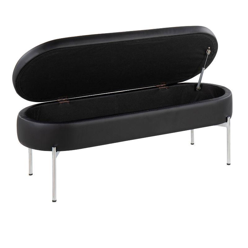 48" Chloe PU Leather Storage Bench Metal Chrome/Black - LumiSource: Flip-Top Lid, Entryway Seating