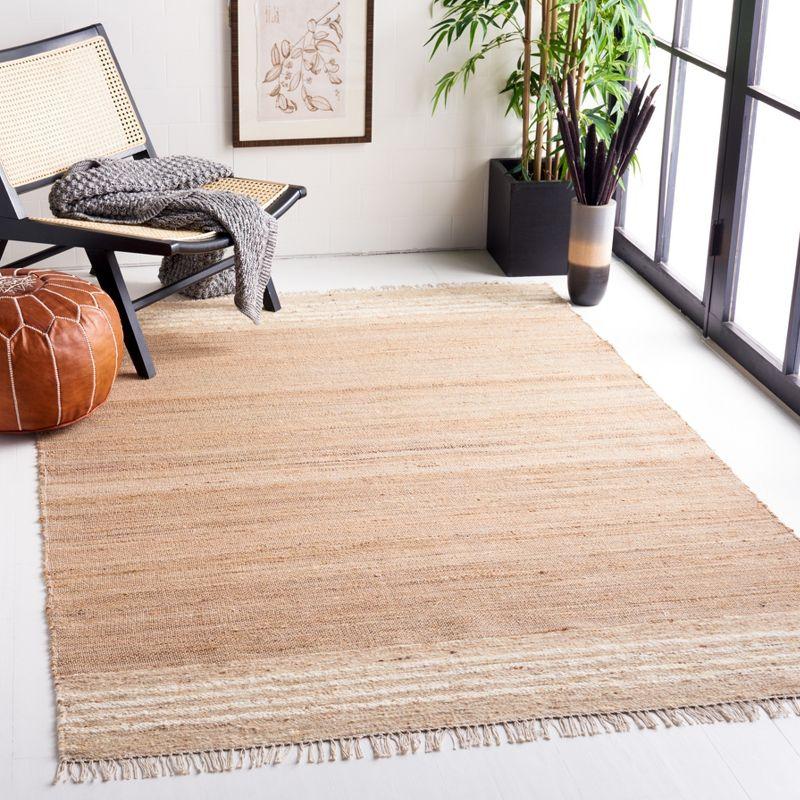 Ivory and Natural Striped Handwoven Wool Area Rug