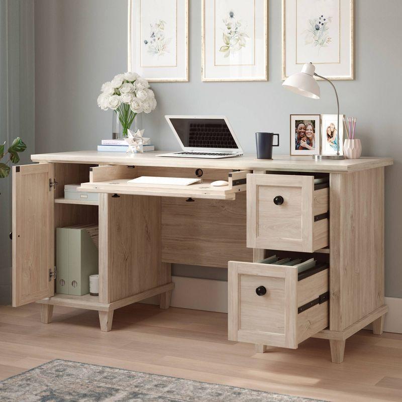 Hammond Executive Black Wood Desk with Keyboard Tray and Filing Cabinet