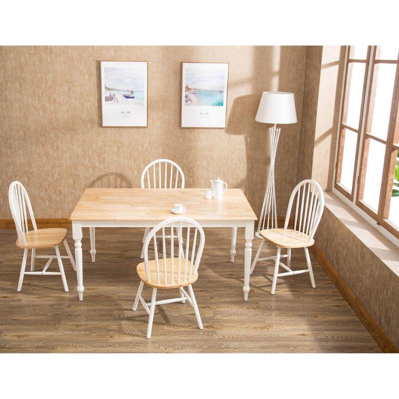 White and Natural Rubberwood Farmhouse Dining Table