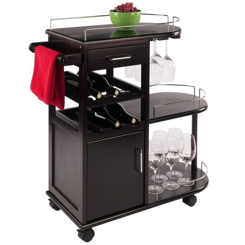 Espresso Wood Entertainment Cart with Wine Rack and Storage