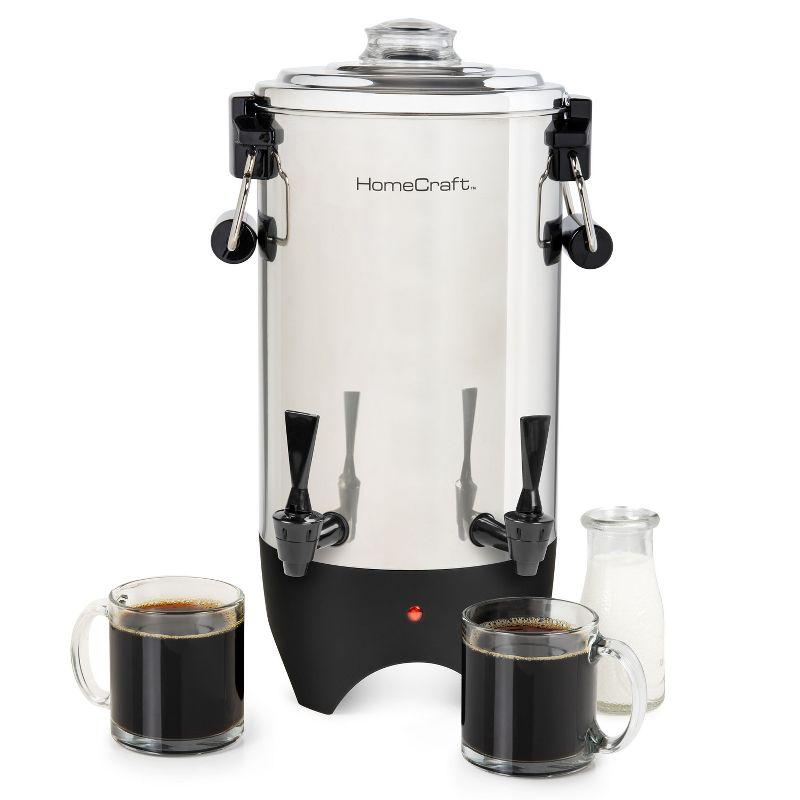 HomeCraft Quick-Brewing Stainless Steel 1000-Watt Automatic 45-Cup Double-Faucet Coffee Urn, Perfect For Coffee, Espresso, Hot Water, Tea, Hot Chocolate