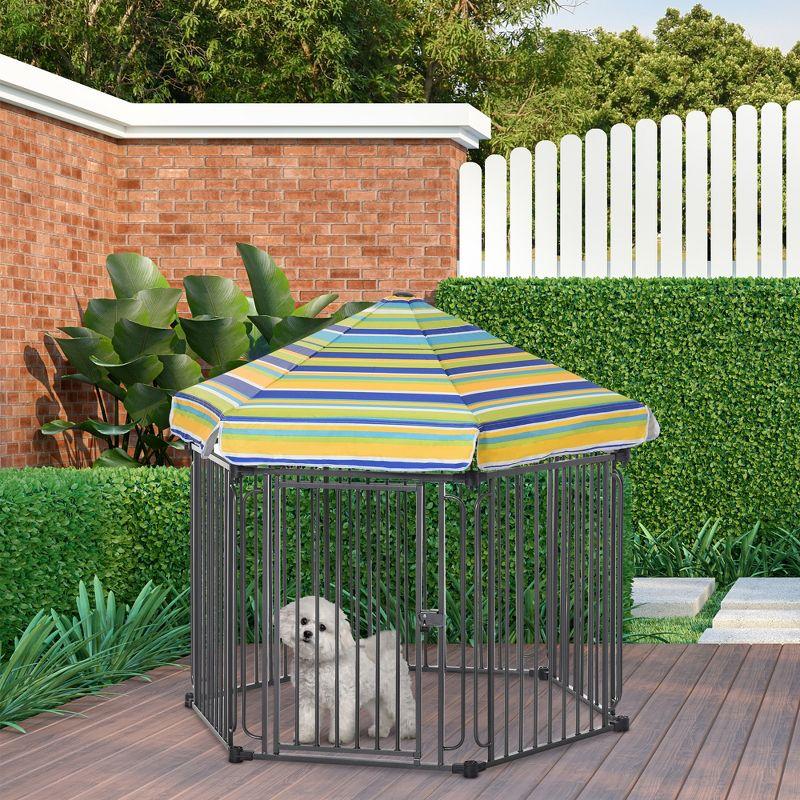 PawHut Heavy-Duty Outdoor Pet Cage Kennel with Weather-Resistant Polyester Roof, Locking Door, & Metal Frame