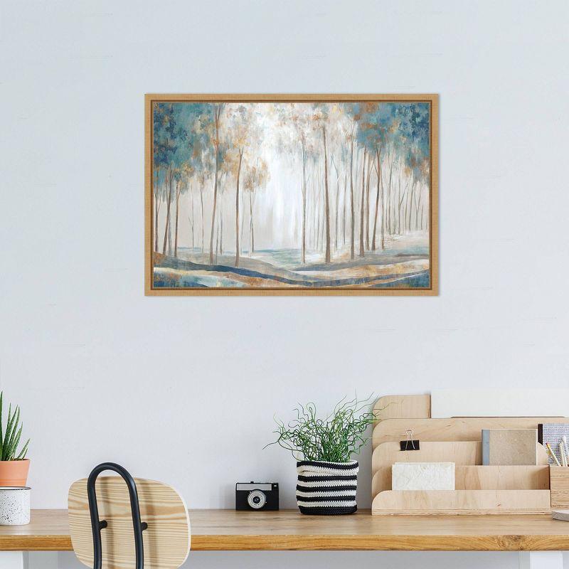 Teal and Gold Forest Landscape Canvas with Polystyrene Frame