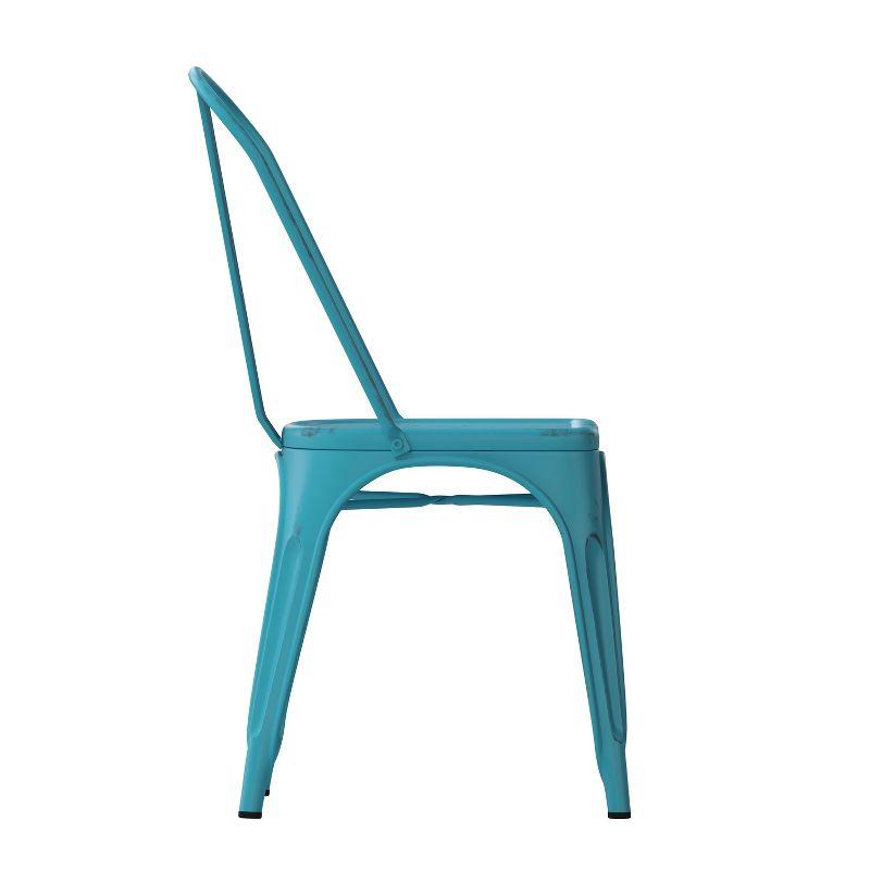 Emma and Oliver Commercial Grade Distressed Colorful Metal Indoor-Outdoor Stackable Chair