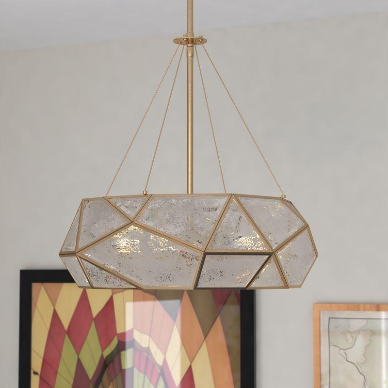 VAXCEL Euclid Brass Mid-Century Modern Pendant Light Mercury Glass, Aged Brass, 3 Light, 20 inch
