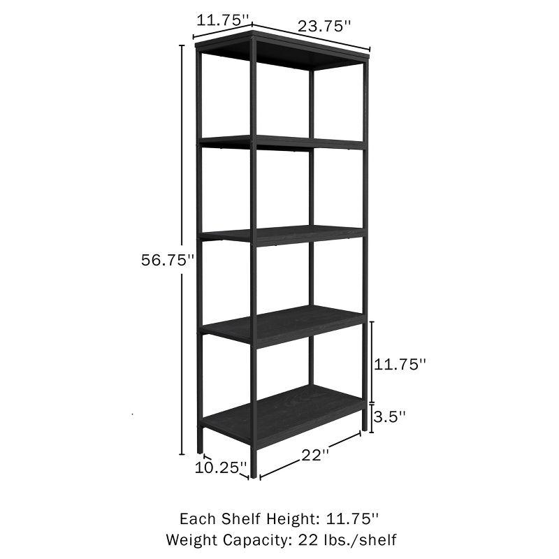 Lavish Home 5-Tier Bookshelf - Open Industrial Style Etagere Wooden Shelving Unit