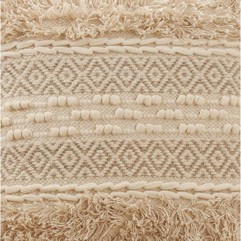 Natural Cotton Moroccan Design Square Throw Pillow with Fringe