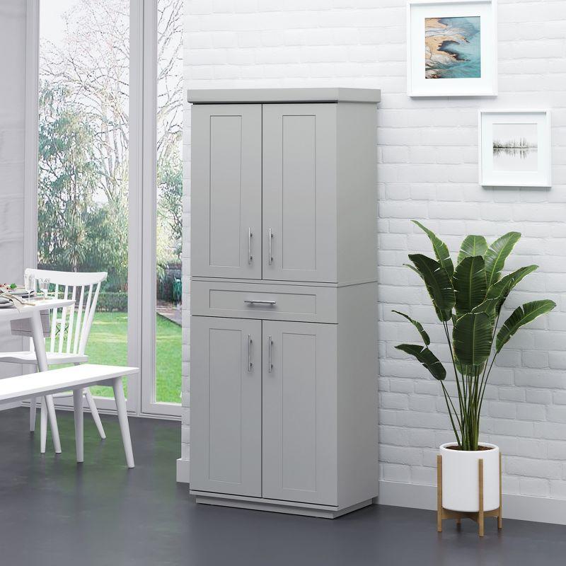 HOMCOM Tall Kitchen Pantry Freestanding Cabinet Cupboard with Doors and Drawer, Adjustable Shelving