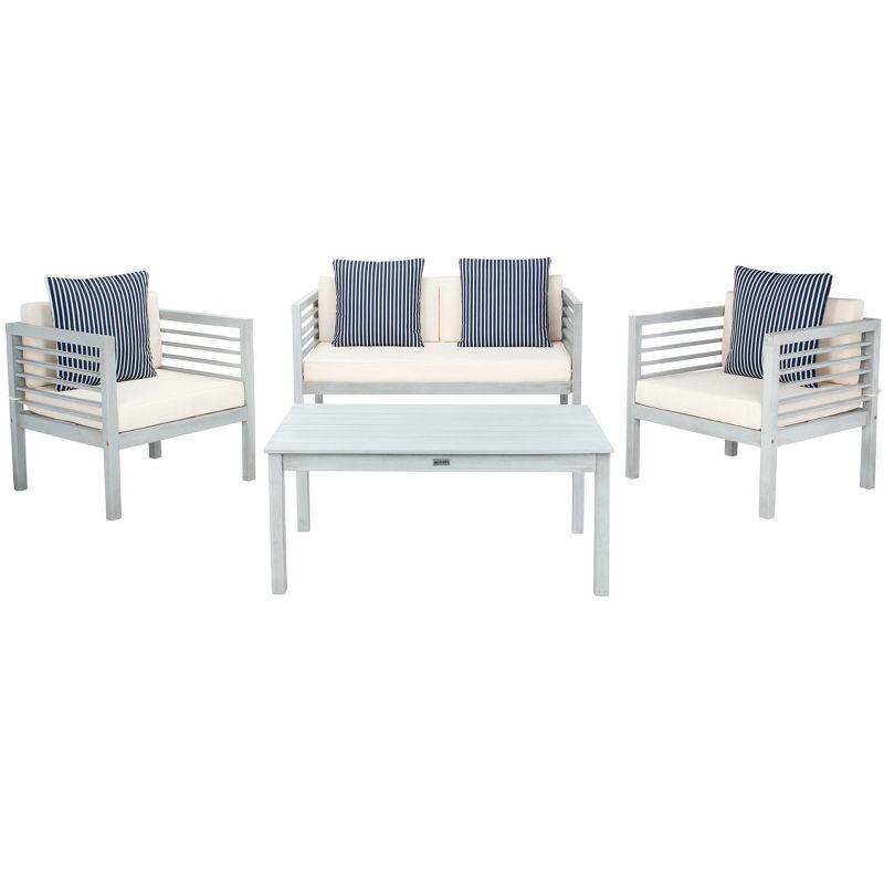 Alda 4 Piece Set - Indoor/Outdoor - PAT7033 - Grey/Beige + Thin Stripe Pillow - Safavieh