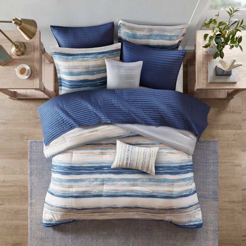 Marina 8 Piece Printed Seersucker Comforter and Quilt Set Collection