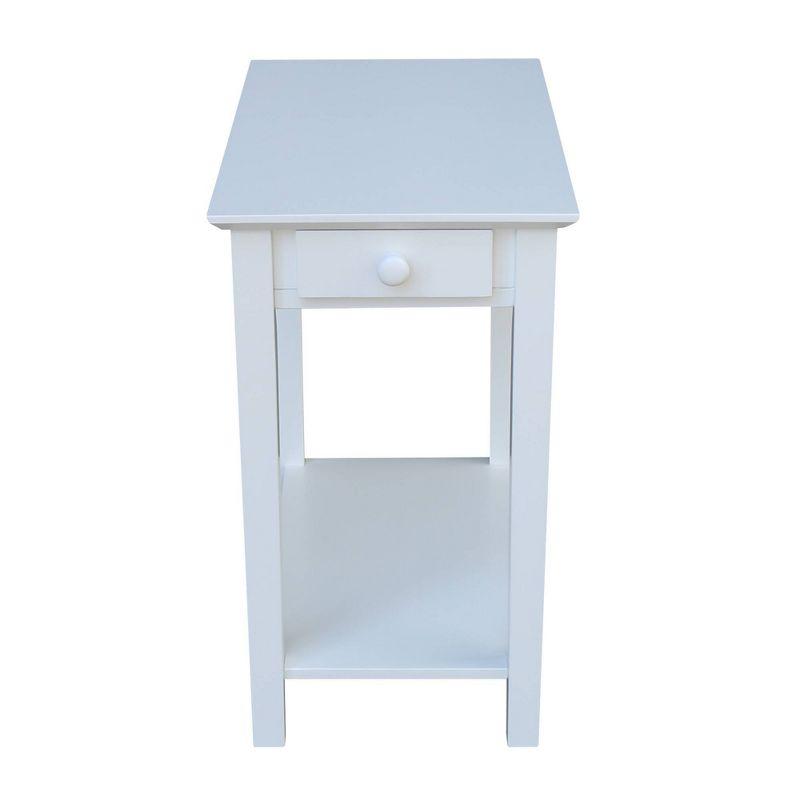 Elegant Narrow Solid Wood End Table in White with Shelf and Drawer