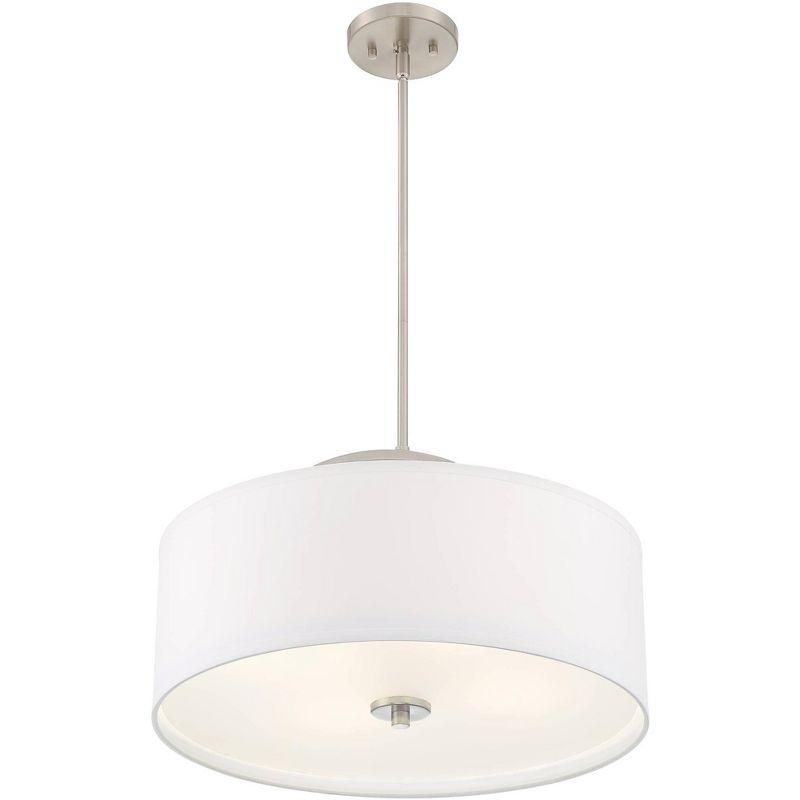 Possini Euro Design Brushed Nickel Drum Pendant Chandelier 20" Wide Modern White Linen Shade Fixture for Dining Room House Kitchen