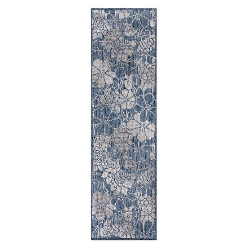 Blue Floral Synthetic Flat Woven Indoor/Outdoor Rug