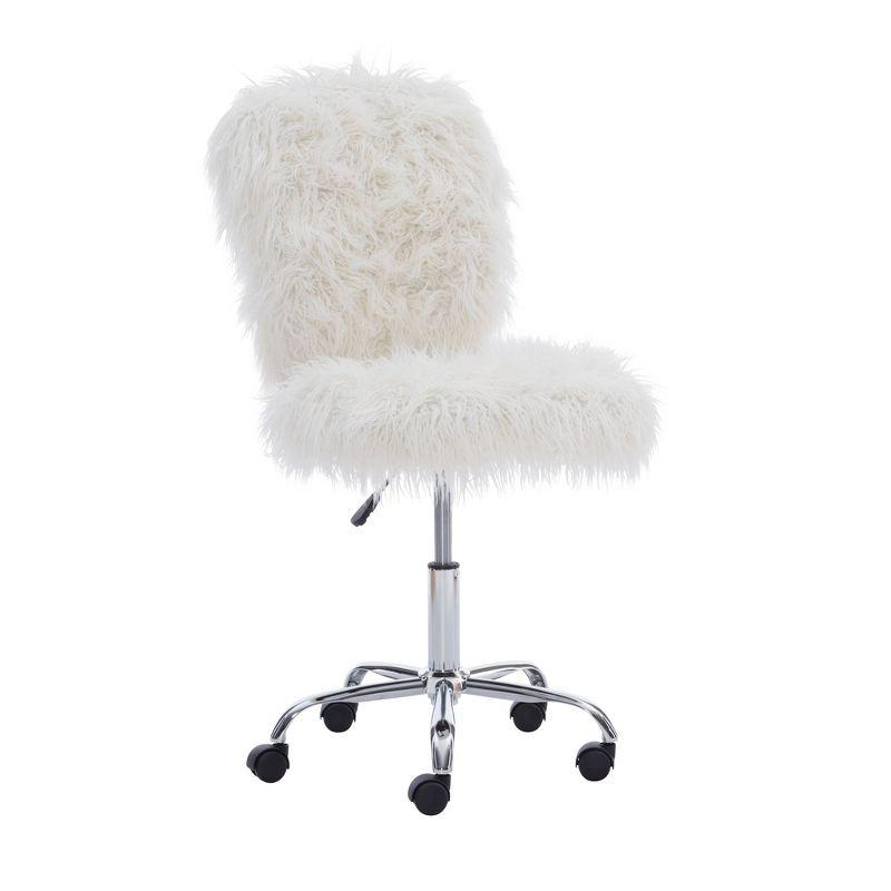 White Faux Fur Armless Swivel Office Chair