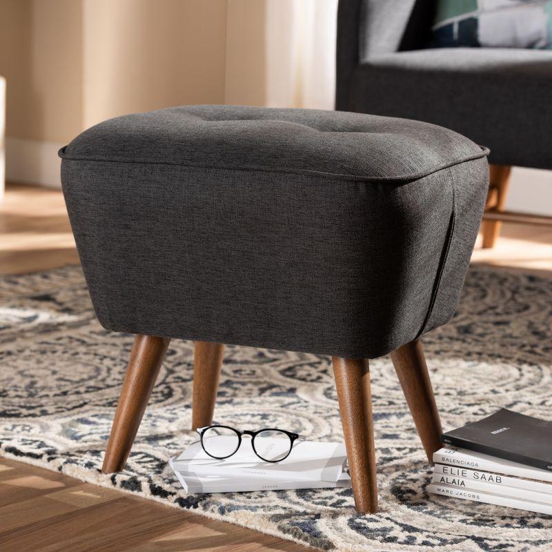 Petronelle Walnut Finished Wood Ottoman Dark Gray - Baxton Studio