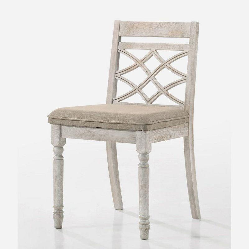 Cillin Side Chair (Set-2), Fabric & Antique White Finish (Set of 2)