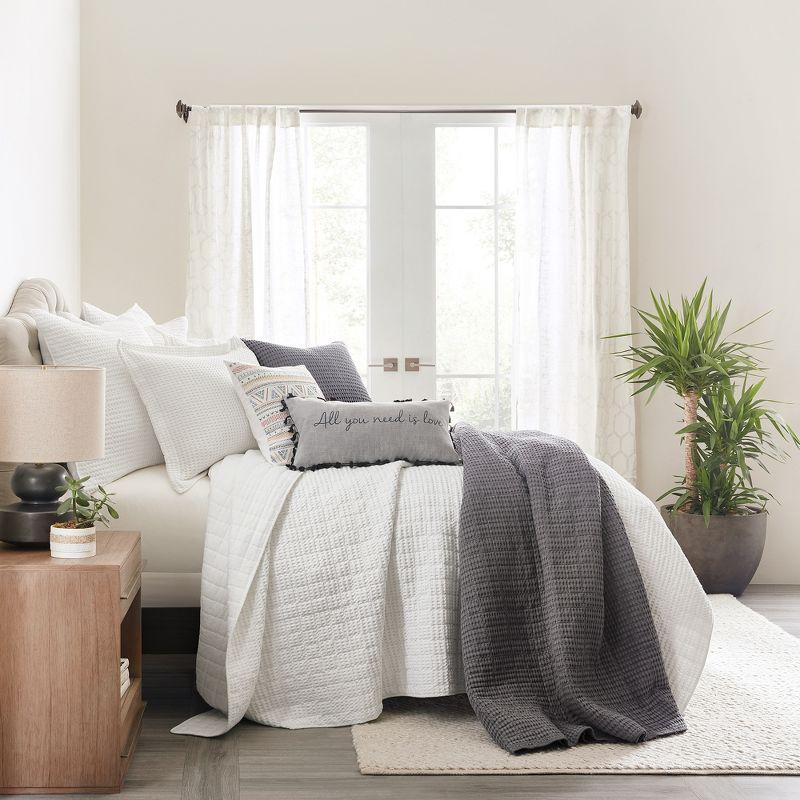 Mills Waffle Charcoal Quilt Set - One King Quilt and Two King Shams - Levtex Home