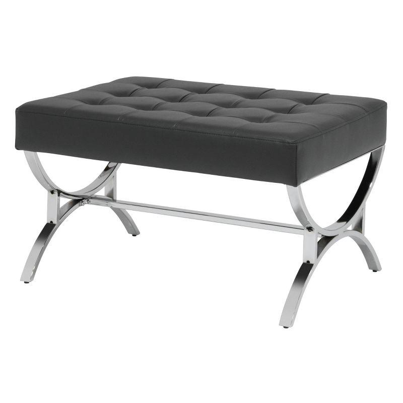 studio designs Newel Modern Square Ottoman Blended Leather and Chrome Metal Frame Chrome/White: Mid-Century Design, 250 lbs Capacity