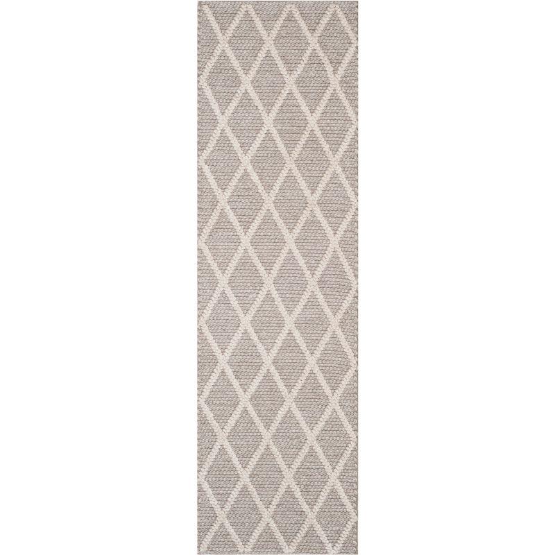 Gray Diamond Pattern Hand-Tufted Wool Runner Rug