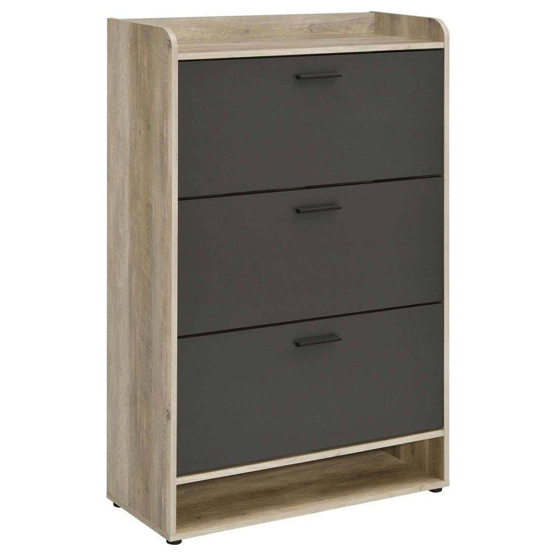 Beige and Gray 3-Tier Modern Wood Shoe Cabinet