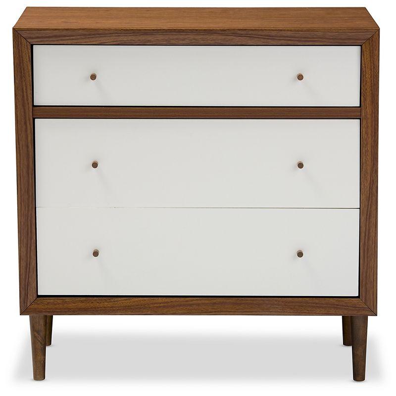 Baxton Studio Harlow Mid-Century Modern Scandinavian Style Wood 3 Drawer Chest White/Walnut : Rubberwood Frame, Spot Clean