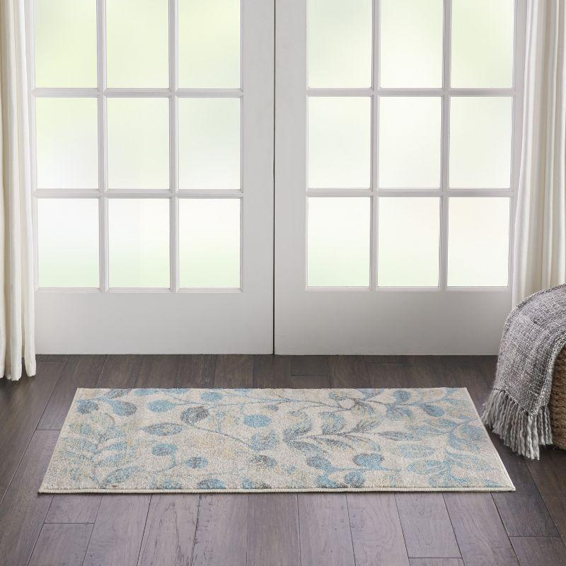 Nourison Tranquil 2' X 4' Ivory/Turquoise Area Rug Contemporary Botanical Vine and Bloom by Nourison