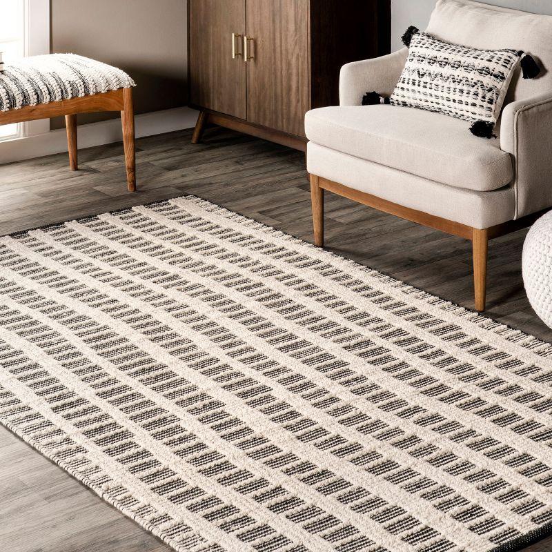 Gracie Oaks Parker Check Textured Ivory Area Rug
