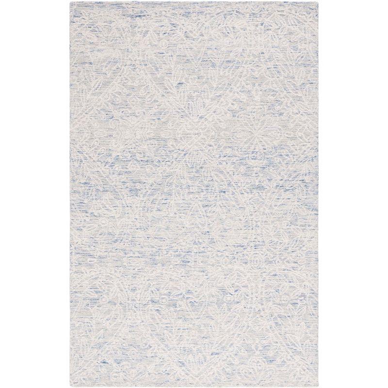 Ivory and Blue Hand-Tufted Wool Floral Area Rug