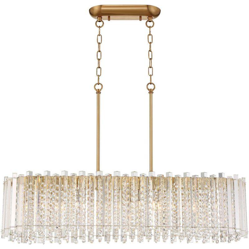 Possini Euro Design Mirabell Gold Linear Island Pendant Chandelier 34" Wide Modern LED Clear Glass Crystal 6-Light Fixture for Dining Room Kitchen