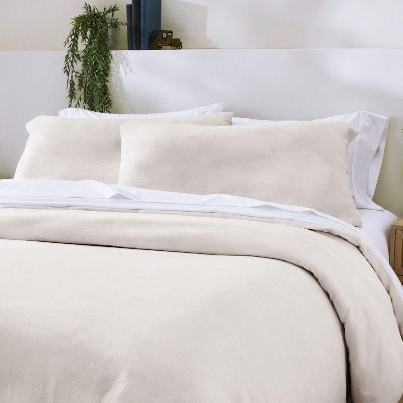 Natural Linen Queen Duvet Cover Set with Pillow Shams