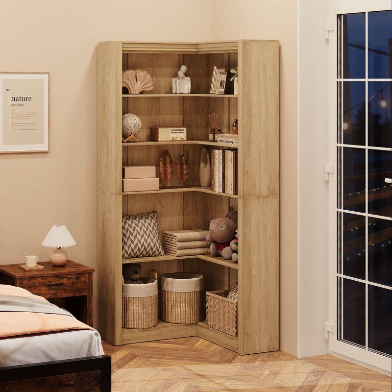 Farmhouse Corner Bookshelf, 71.8" L-Shaped Bookcase, 5-Tier Display Shelf with Storage for Living Room, Bedroom, Office