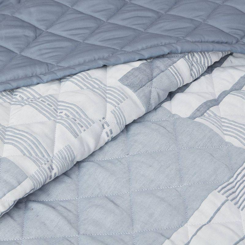 Full Blue Microfiber Reversible Patchwork Quilt Set