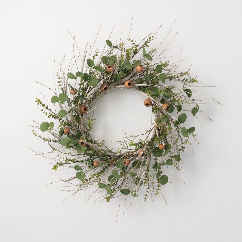 Sullivans Artificial 24" Birch, Eucalyptus And Pod Wreath