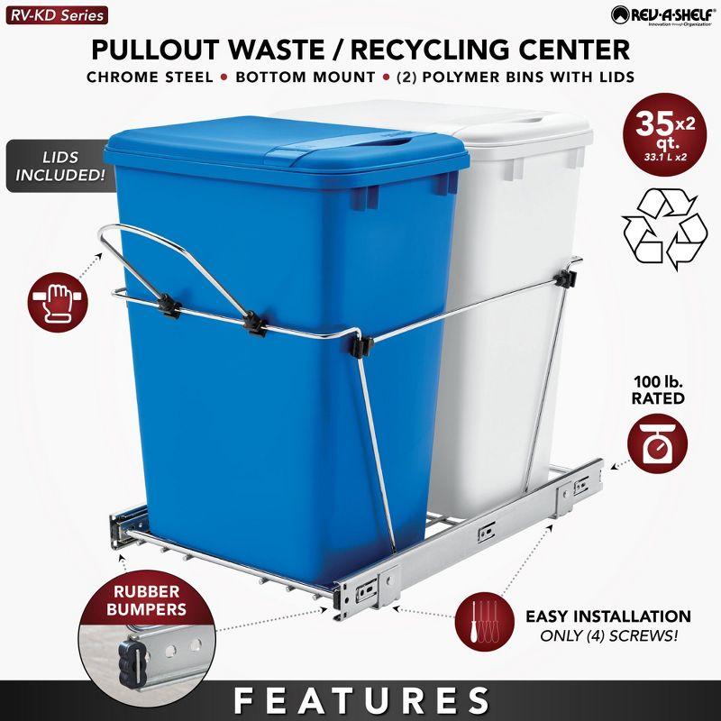 Rev-A-Shelf RV-18KD Series 35-Quart Kitchen Cabinet Pullout Waste Container