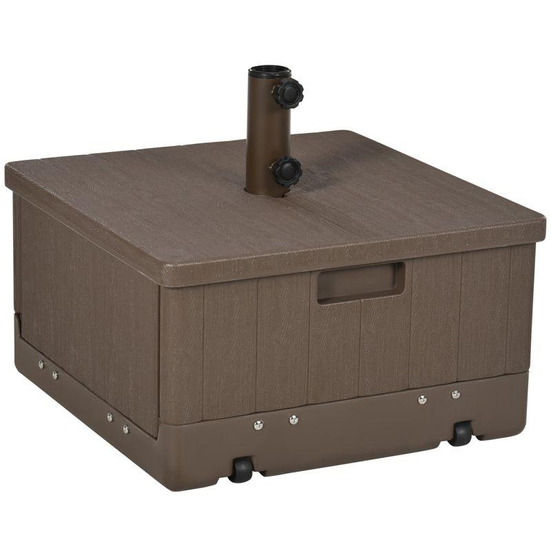 Outsunny 3-in-1 Patio Umbrella Stand Table Raised Garden Bed with Wheels and Handles, Brown