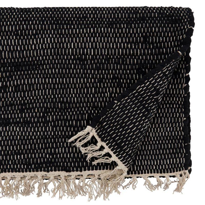 Black Cotton Chindi Table Runner with Tasseled Edges